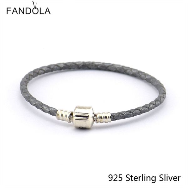 

ckk 925 sterling silver clasp clip gray chain leather bracelets jewelry making fits for beads and charms, Golden;silver