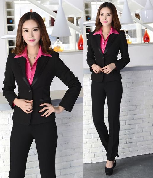 

new 2015 fashion uniforms design autumn winter formal office work wear suits with pant pantsuits business women clothing set, White;black