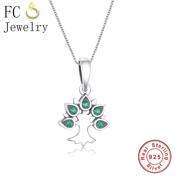 

fc jewelry 925 sterling silver tree of life green cubic zirconia crystal pendant necklaces for women chain choker trinket gifts