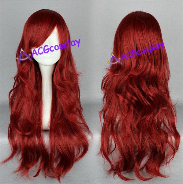 

natural cosplay lolita wig women long wavy wine red wig, Black;brown