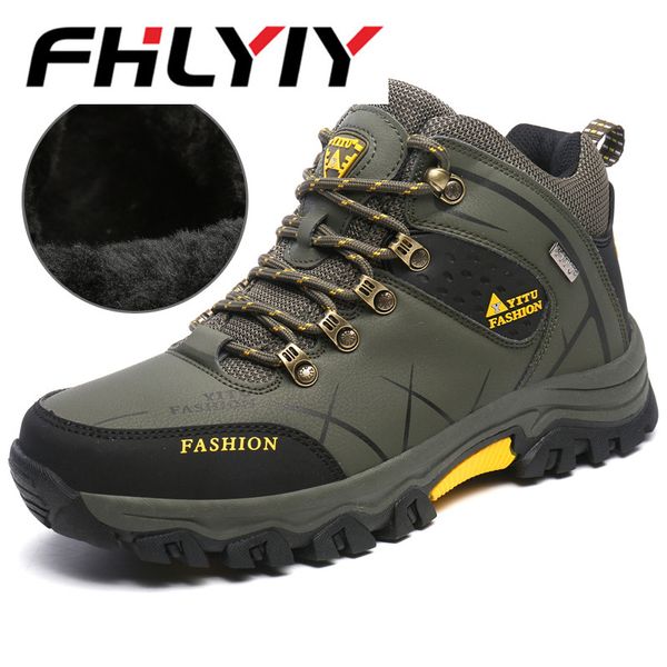 

plus size 47 brand warm plush shoes men winter snow boots mountain shoes outdoor sport trekking sneakers botas masculina, Black