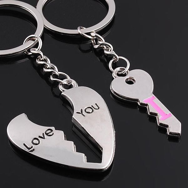 

popular heart shape keychain for lovers gift key keyring chain ring heart shape metal 2016 new, Silver