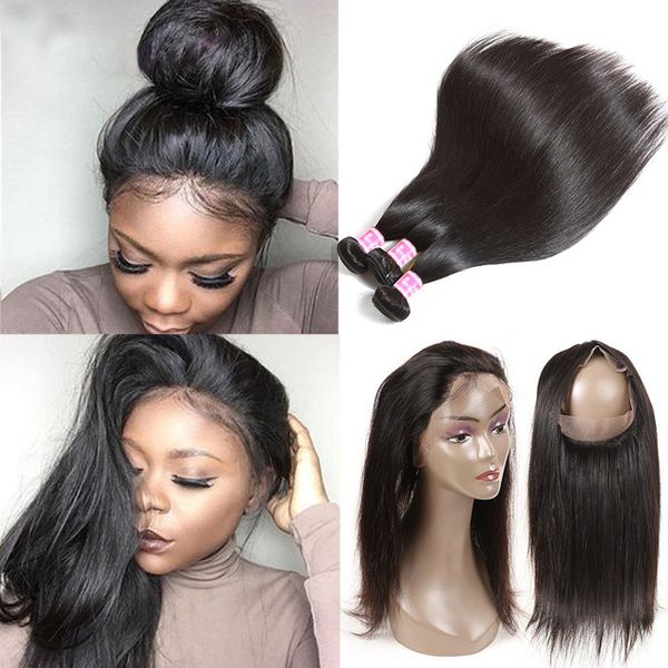 Perstar 360 Lace Frontal With Bundles Peruvian Straight Hair