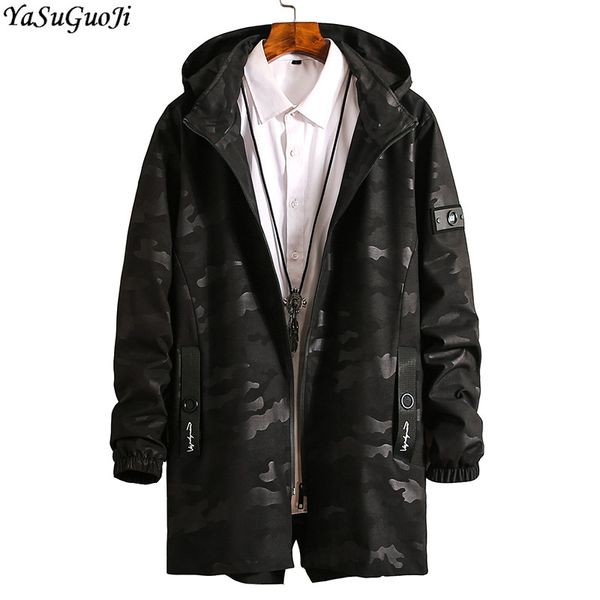 

yasuguoji new 2018 autumn fashion camouflage trench coat men plus size 8xl hat detachable long jacket men overcoat fy8, Tan;black