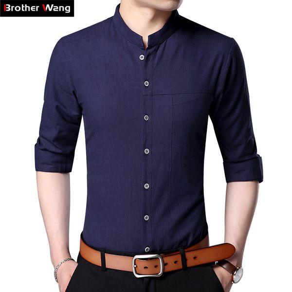 

men clothes 2018 autumn new casual white shirt fashion business standing collar long sleeve slim shirts male brand, White;black