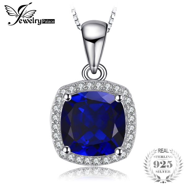 

jewelrypalace classic 3.3ct cushion-cut blue created sapphire wedding anniversary necklace 100% 925 sterling silver 45cm chain