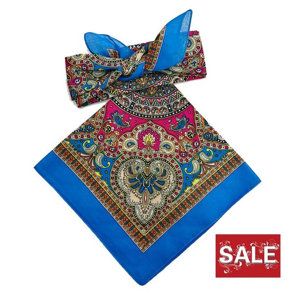 

blue bandana cotton 32's paisley printing handkerchief 55cm, Black;blue