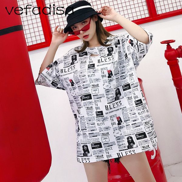 

vefadisa summer & tees 2018 short sleeve female clothing hollow out black shirt plus size letters print t shirt ad1625, White