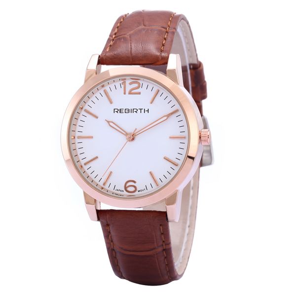 

women dress wristwatch rebirth luxury quartz watch women's watches sport casual waterproof leather bracelet watch re029a, Slivery;brown