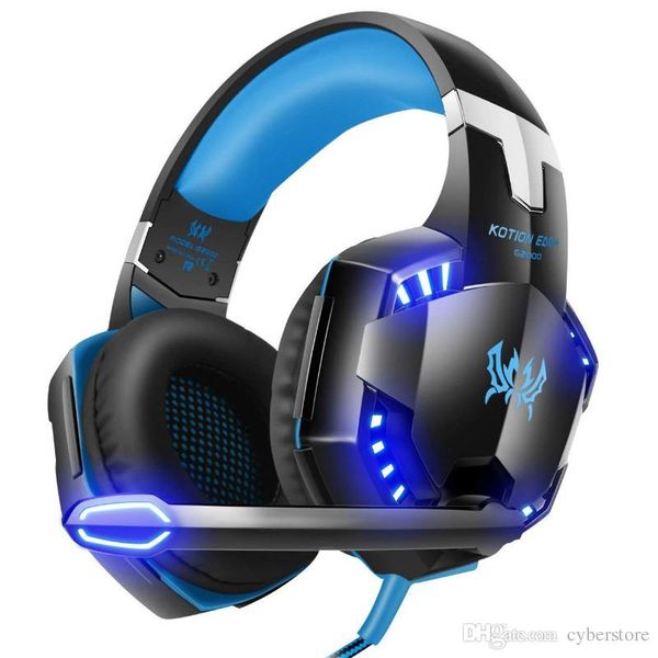 G2000 Stereo-Gaming-Headset, LED-Licht-Kopfhörer, Kopfhörer mit Geräuschunterdrückung und Mikrofon, kompatibel mit Mac, PS, PC, Xbox One-Controller