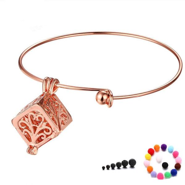 Popolare braccialetti diffusore in oro rosa con braccialetto di olio essenziale medaglione cubo magico con pietra lavica 1pc e batuffolo di cotone 5 pezzi