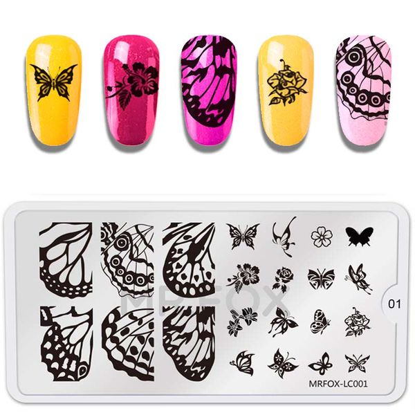 

1pcs rectangle nail stamping template plates butterfly flowers lace image polish transfer diy tools for nail art, White