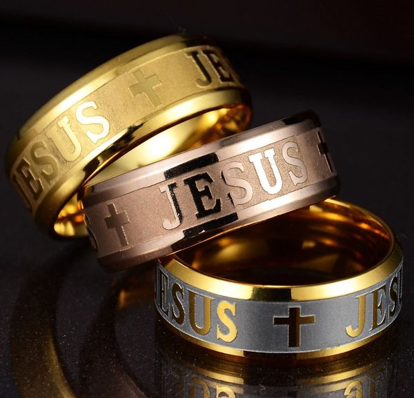 

gold plated 316 stainless steel letter ""jesus"" finger ring stainless steel jesus cross faith anglicans christian praye, Silver