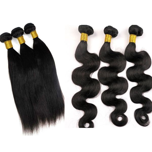 

virgin human hair weaves brazilian hair bundles straight body wave wefts unprocessed peruvian indian mongolian cambodian hair extensions, Black