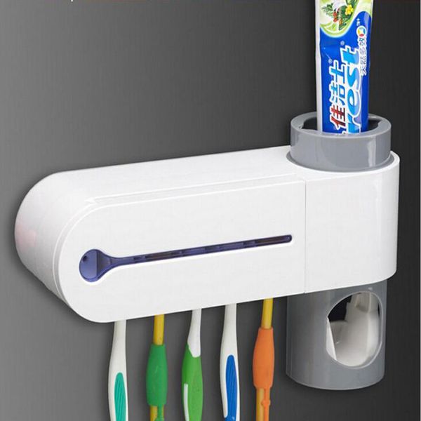 

eco-friendly 3 -in -1 toothpaste dispenser toothbrush holder and toothbrush sanitizer sterilizer set wall mount stand toothbrush tools