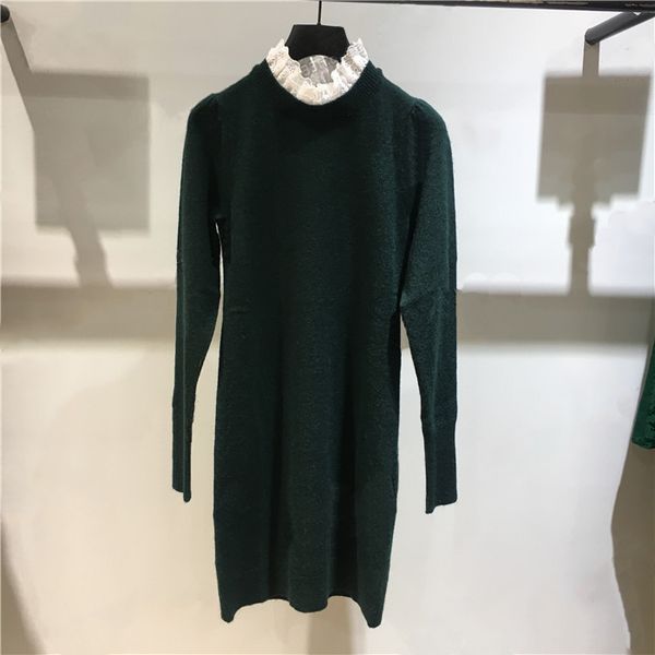 

piece one knitted long collar dress ruff autumn lady france dresses women sleeves mbl920 fall 2018 gnarl, Black