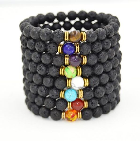 

серебряный золотой цвет 9styles 8 мм природный лава рок камень бусины чакра браслет вулканический камень эфирное масло диффузор браслет, Golden;silver