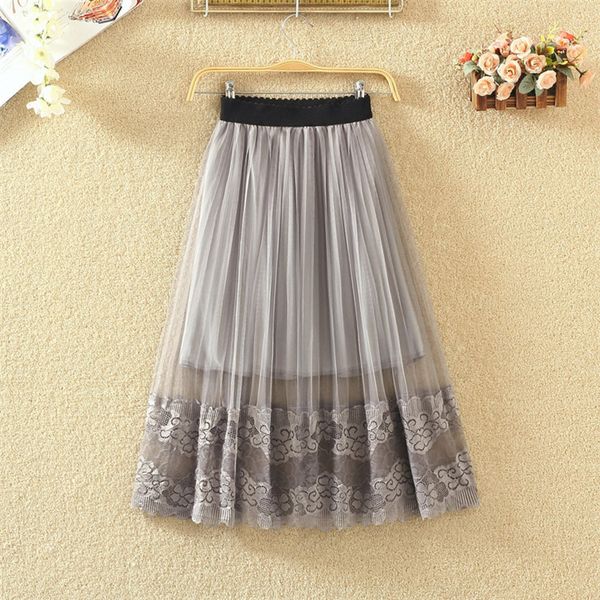

carol diaries 2018 women skirts bud silk skirts long pleated skirt thin posed the a - line skirt summer vintage lace, Black