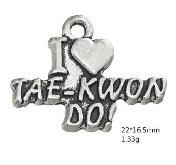 

2021 alloy word i love tae kwon do charm jewelry, Bronze;silver