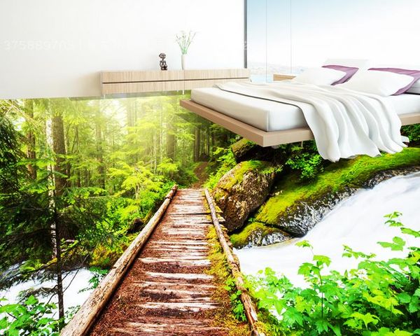 3D ПВХ пол обои для ванной комнаты лес сад сад деревянный эстакада 3D трехмерный пол рисовать