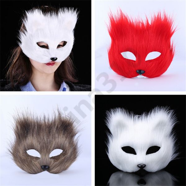 

halloween fox fur mask women party fashion masquerade mask realistic fox half animal mask fox cosplay dance masks 3color 30pcs t1i998