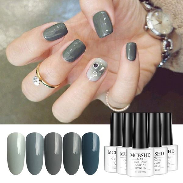 

mcbshd gel nail polish 5pcs classic gray pure color varnishes semi vernis polish gel permanant lacquer uv led soak off art nail, Red;pink
