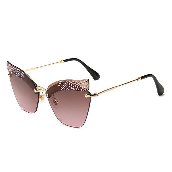 

brand frameless luxury sunglasses women 2018 new fashion cat sun glasses female diamond flat eyewear uv400 with box nx, White;black