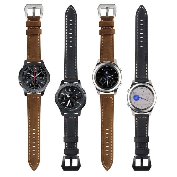 

for smart watch gear s3 watch band crazy horse leather replacement strap with metal buckle for samsung gear s3 frontier/classic, Black;brown