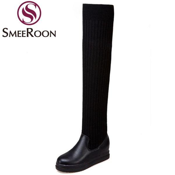 

smeeroon autumn winter boots med heels round toe over the knee boots fashion womens thigh high shoes, Black