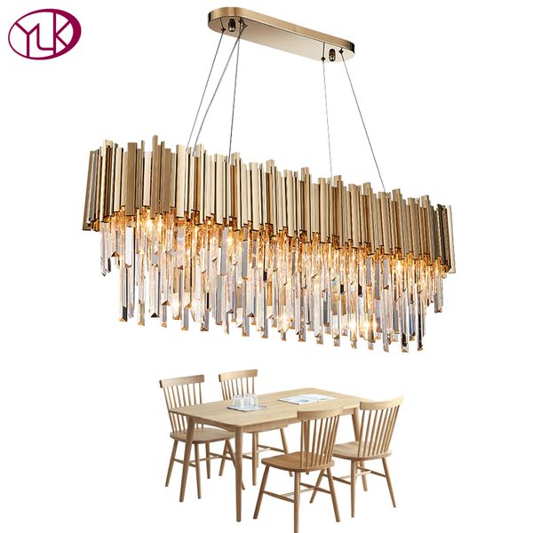 Youlaike Rectangle Modern Crystal Chandelier Dining Room Luxury Living Room Led Lighting Fixture Large Kitchen Lustre Cristal Bubble Chandelier