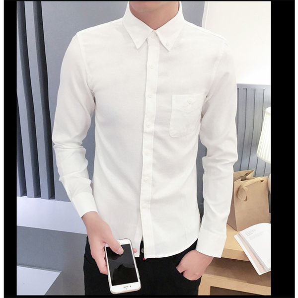 

tolvxhp 2018men's long sleeve oxford slim shirt with left breast bag men's casual dress shirt button down shirtsize, White;black