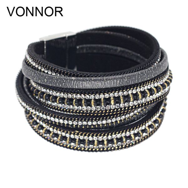 

vonnor jewelry women bracelets 2017 multilayer chain beads windings leather bracelets bangles for femme girls christmas gift, Golden;silver
