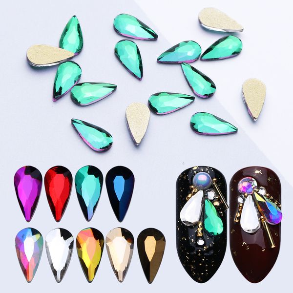 

10pcs nail rhinestones water drop shape crystals nail art decorations ab rainbow colorful flat back nails stones manicure la877, Silver;gold