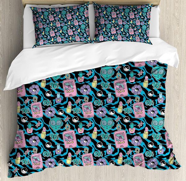 Yin Yang Duvet Cover Set Nineties Kids Toys In Abstract