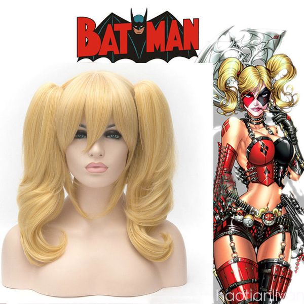 Anime Batman Harley Quinn Short Golden Blonde Ponytail Anime