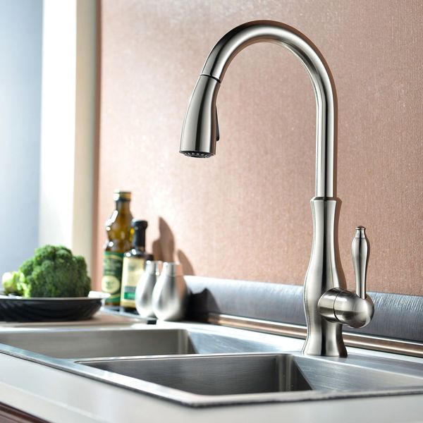 

luxury brushed nickel pull out sprayer kitchen bar sink faucet hand held sprayer mixer, solid bras-2614