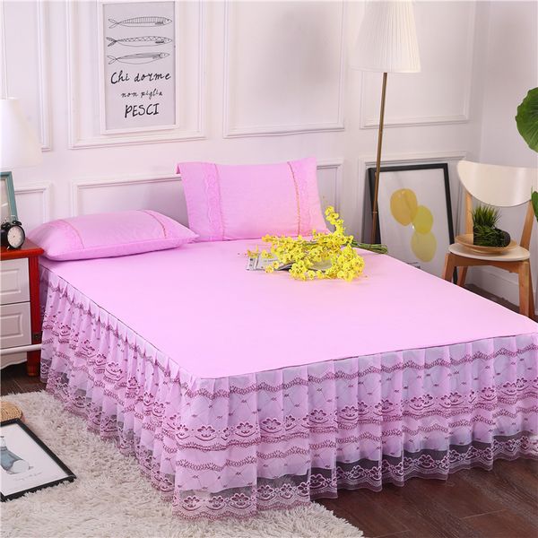 

розовый белый синий полиэстер девушки кровати юбки набор король/королева/полный/твин размер простыня набор наволочки #sw