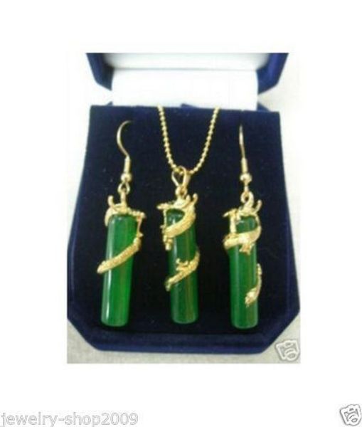 

costume jewelry green jade dragon necklace pendant earring sets<<<ing, Black