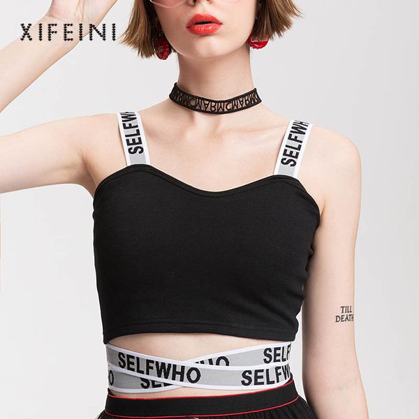 

xifeini сексуальные базовый топ женский уличная письмо 2018 прохладный женщин майка гибкие девушки короткая майка тройники femininas размер, White