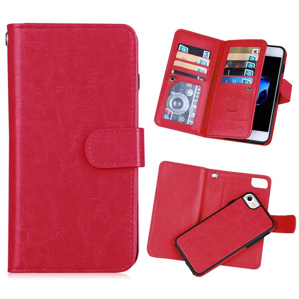 

exquisite for samsung galaxy s7 case detachable crazy horse oil wax pu leather phone case multi card slots wallet case