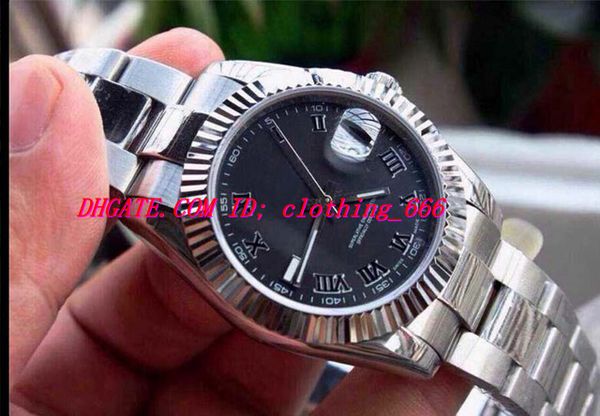 

stainless steel bracelet mens stainless steel watch quickset date w/black roman dial mechanical man watch wristwatch, Slivery;brown