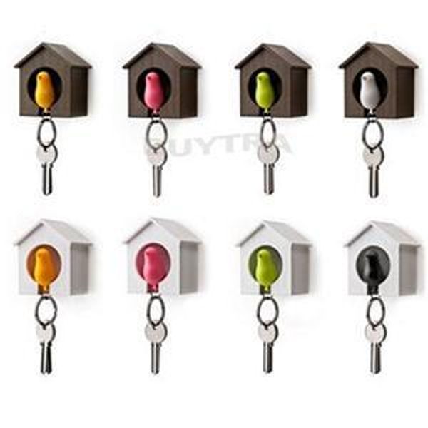 

yiting 1pc lover sparrow birdhouse keychain home wall hook bird nest holder key ring gift, Silver