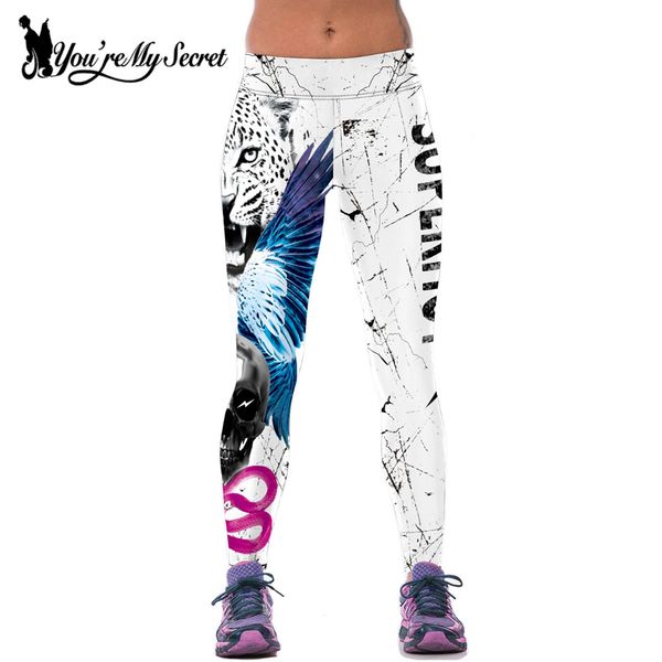 

you're my secret] fashion joggers fitness legging high waist elastic tiger sporting leggins workout skull legging mujer, Black
