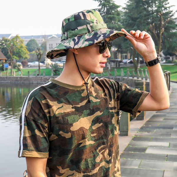 

man's bucket hats jungle camouflage bob bonnie hat fishing barbecue cotton mountain climbing hat, Black;white