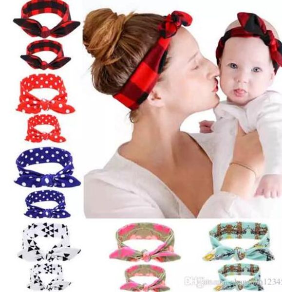 

mom baby rabbit ears hair headband tie bow headwear hoop stretch knot bow cotton hair bands hair accessories drop shipping 6 colors, Silver