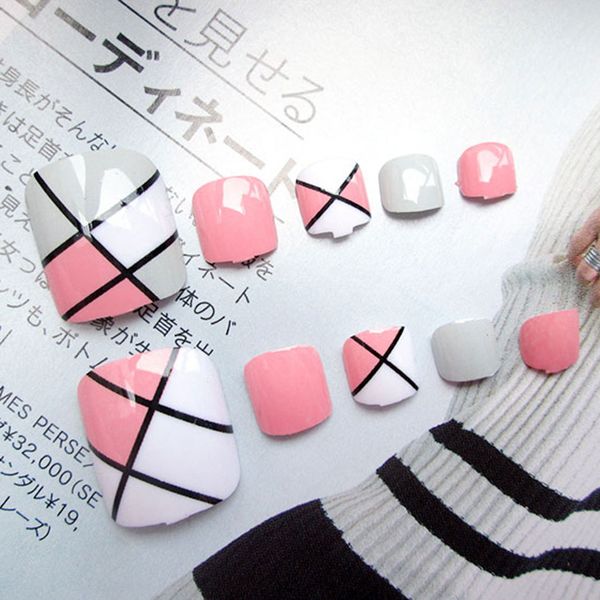 

24pcs foot false nail tips cute fake toes nails toe art tool women summer gift j44, Red;gold