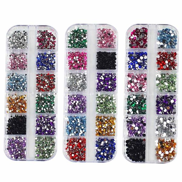 

1 box shiny mix color nail rhinestones multi-size glass flat bottom diy manicure tips 3d crystal gems for nail art decoration, Silver;gold