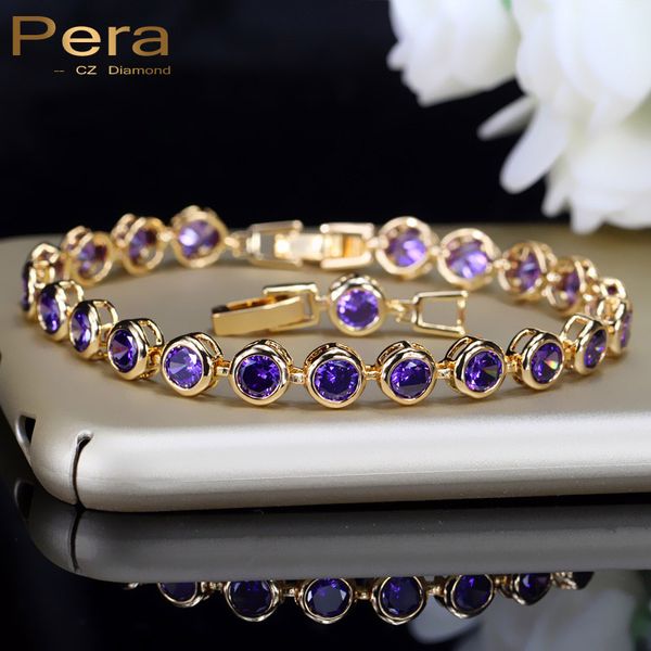 

pera gorgeous design gold color round shape purple cubic zirconia stone purple charm bracelets wedding jewelry for women b020, Black