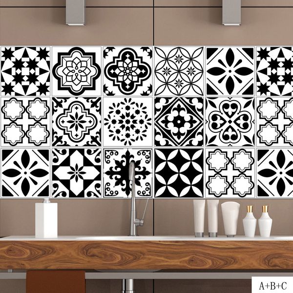 

20*100cm diy black white mosaic wall tiles stickers waist line wall sticker kitchen adhesive bathroom toilet pvc wallpaper