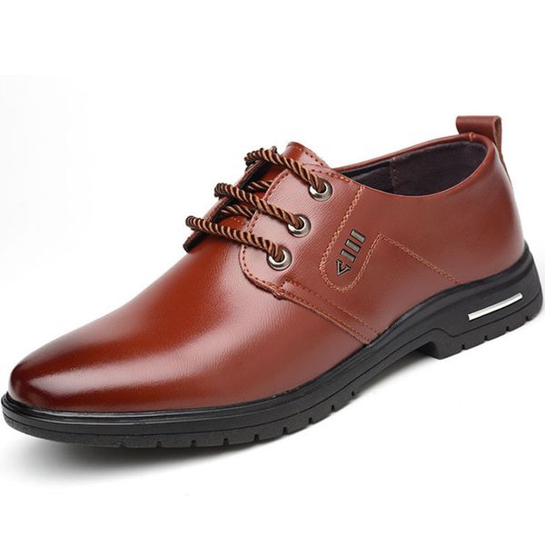 

fashion lace up casual leather shoes for men shallow business office dress shoes pointed toe oxfords male formal shoes, Black